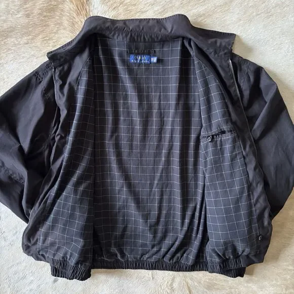 Vtg Polo Ralph Lauren Jacket Men 4XL Black Herrington Plaid Full Zip Golf Bomber - Picture 10 of 16